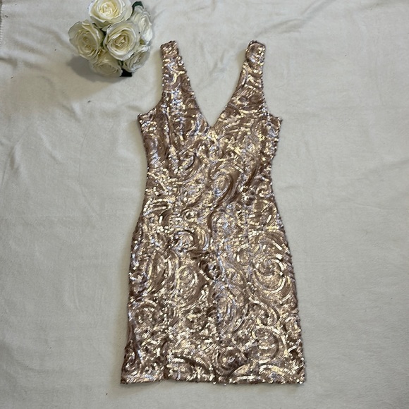 Revamped Dresses & Skirts - Gold Sequin Detail Mini Dress Size S
